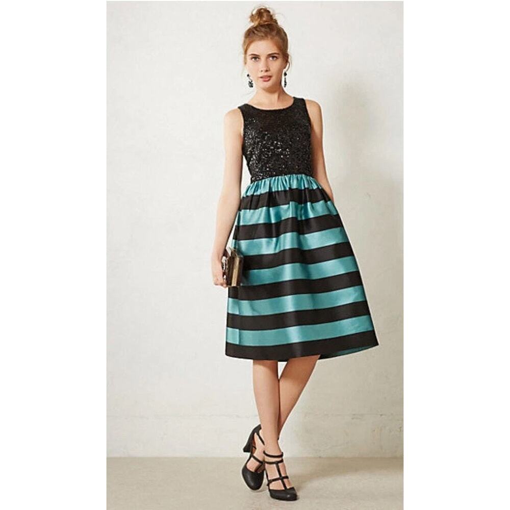 Anthropologie x Leifsdottir Womens Starlit Stripes Party Dress Blue Black Sequin